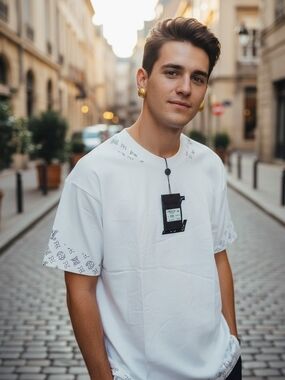 Premium White Short-Sleeve Graphic-Trim Tee